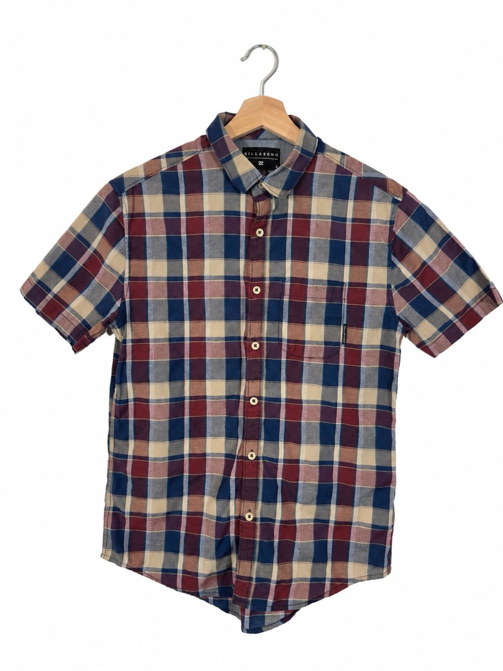Billabong Plaid Button Down Shirt Men's S Cotton Blend Multicolor Casual Surf